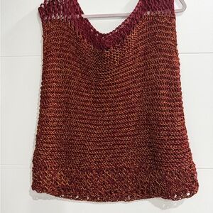 Handmade Knit Sleeveless Top in Red and Brown
